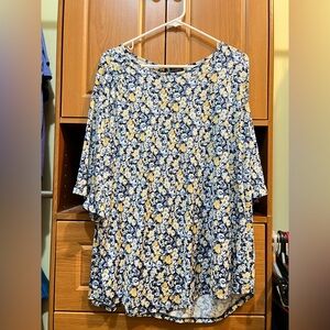 Link Floral Blue and Yellow Women's Top